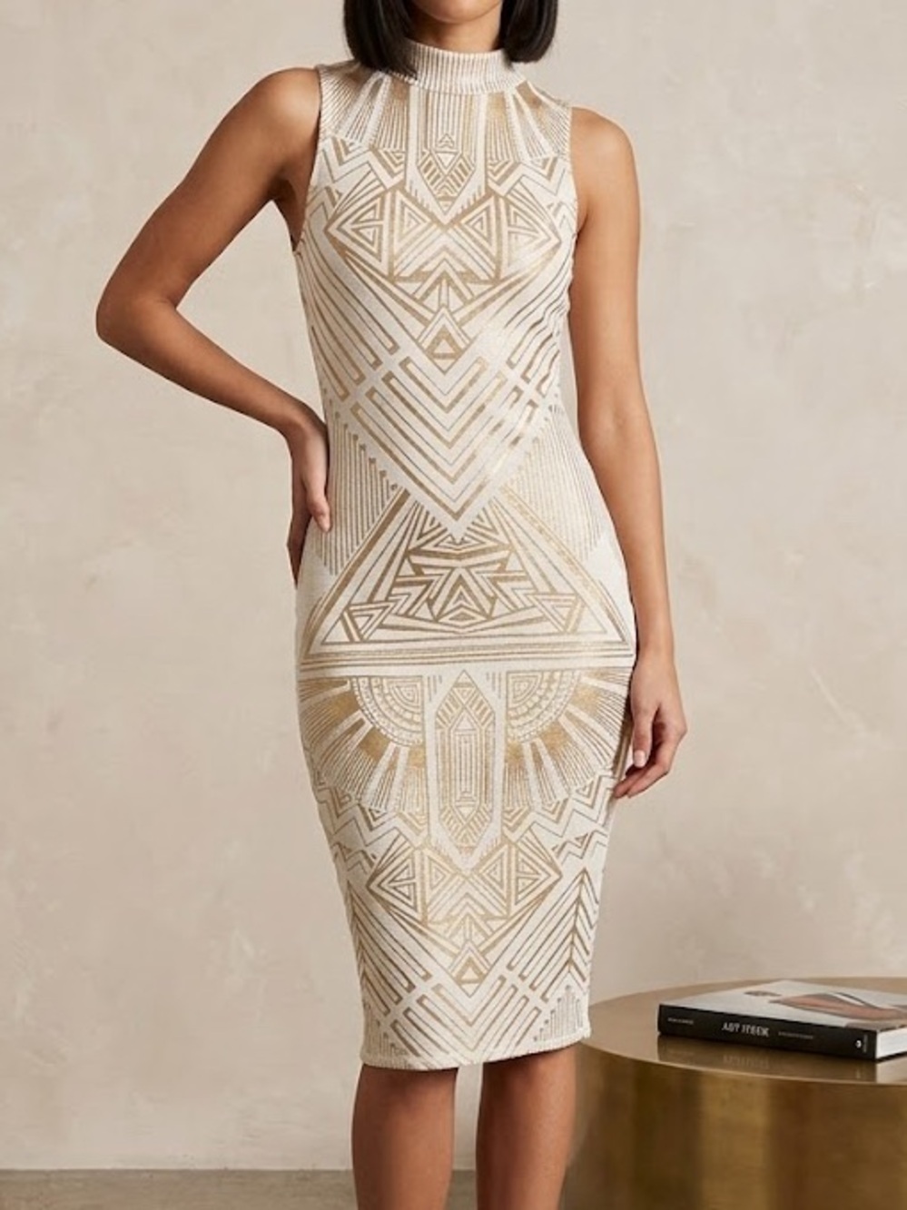 Fourteenth Place White Beaded Bodycon Midi Dress - Glam Cocktail Party